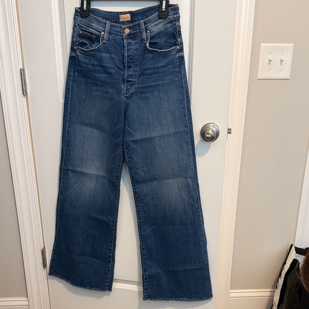 MOTHER Wide Leg Flare Jeans in Deep Blue